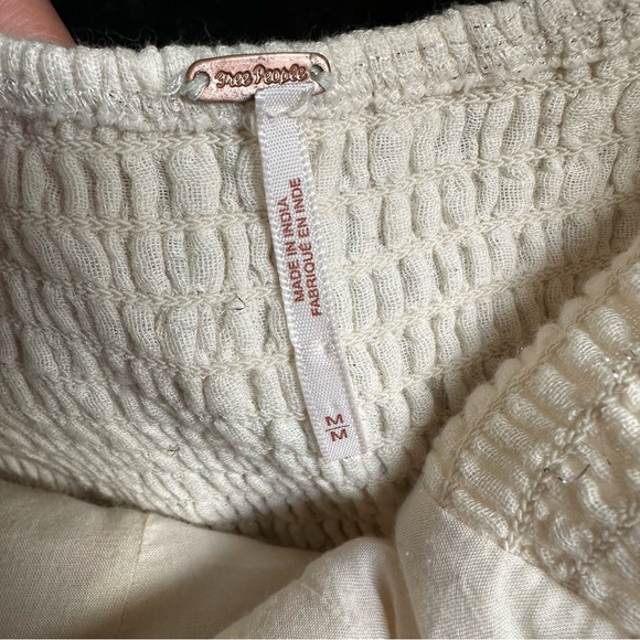 Free People AMANDA METALLIC LUREX STRIPE Strapless Cotton DRESS (M) in cream - Picture 5 of 12